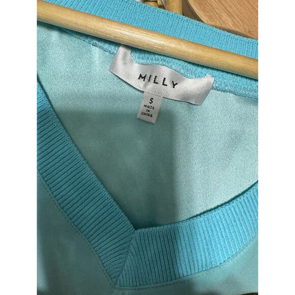 Milly Aqua Blue Silk V-Neck Blouse Small - Picture 4 of 4